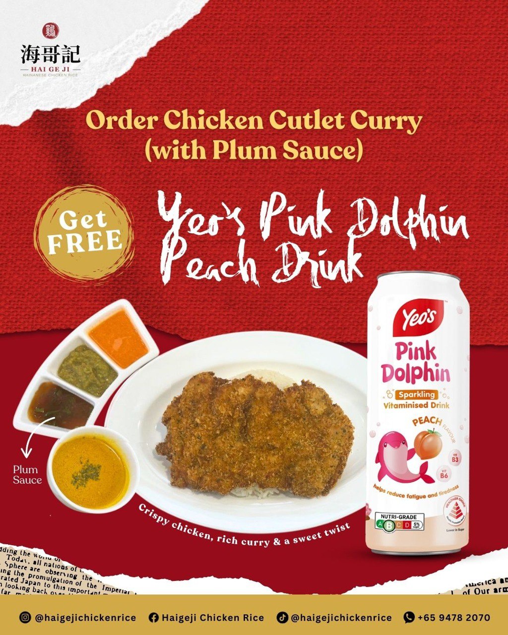 Chicken Cutlet Curry With Plum Sauce + Free Pink Dolphin Peach Drink