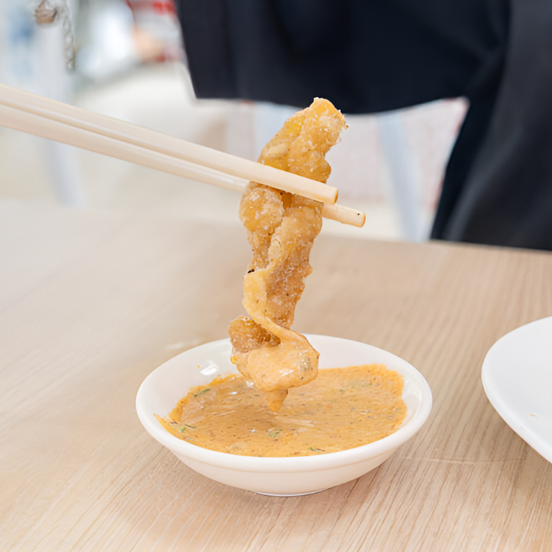 crispy chicken skin with spicy belacan mayonnaise