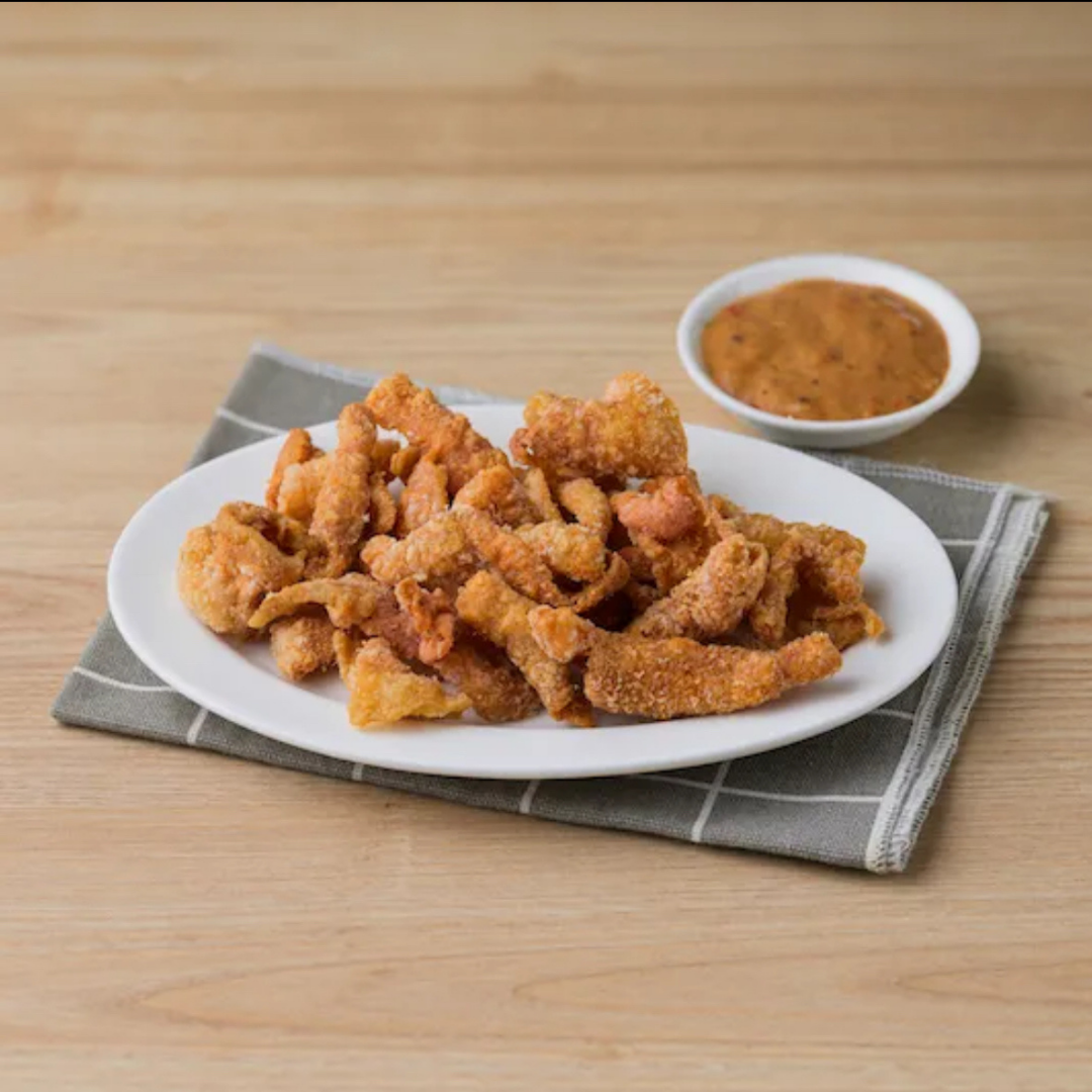 crispy chicken skin with spicy belacan mayonnaise
